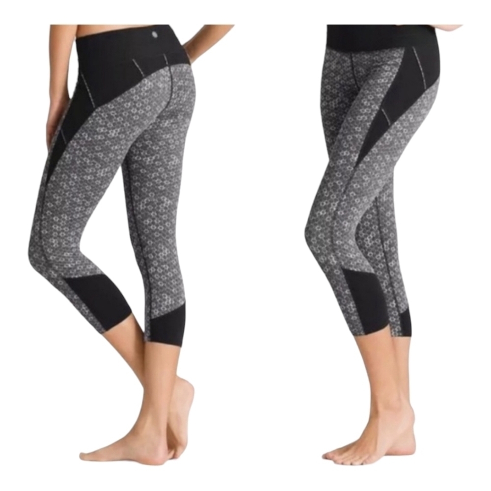 Athleta Honeycomb Connect Crop Leggings Gym Active black grey